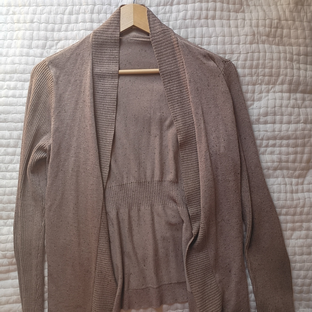 Faded Glory Taupe Open-Front Shawl Collar Cardigan